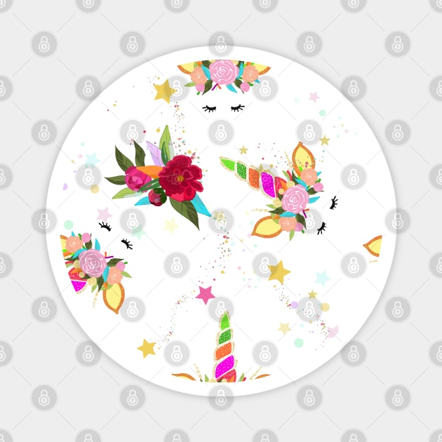 Magical unicorn with mix flowers pattern Magnet by GULSENGUNEL